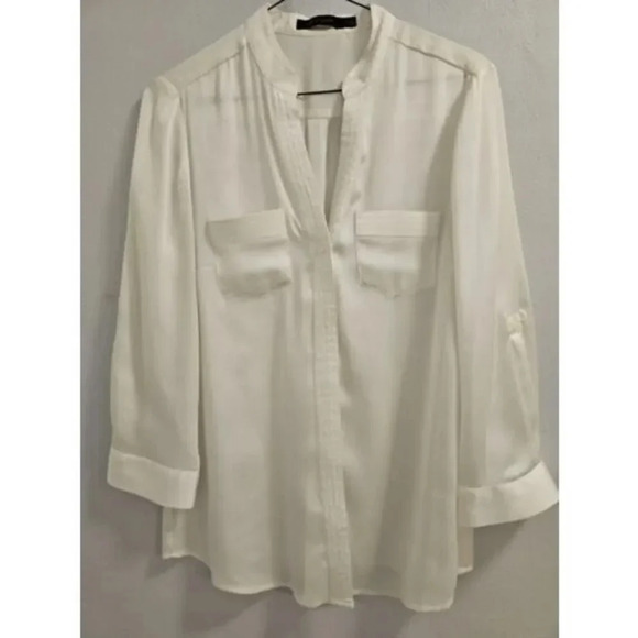 The Limited Womens Off White Cream 3/4 Roll Sleeve Blouse Size Small - Picture 1 of 12